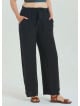 Black Women's Plus Size Trousers with Elastic Waist Belt Detail 4620